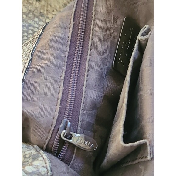 Vintage Furla Python Embossed Draw Leather Hand Bag Excell. Cond. Brown Neutral - Picture 9 of 12